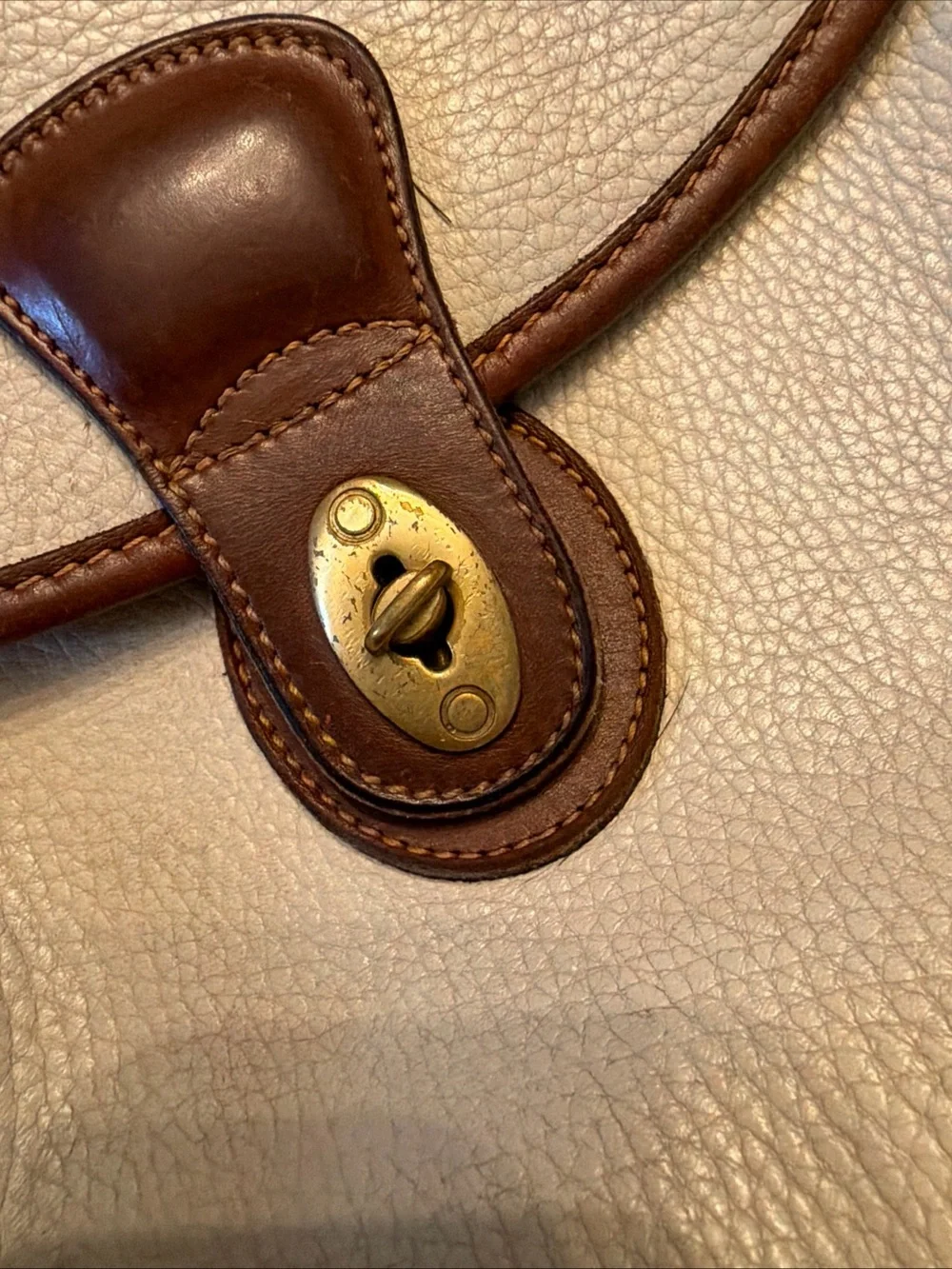 Coach Cream and Brown Leather Top-Handle Satchel
